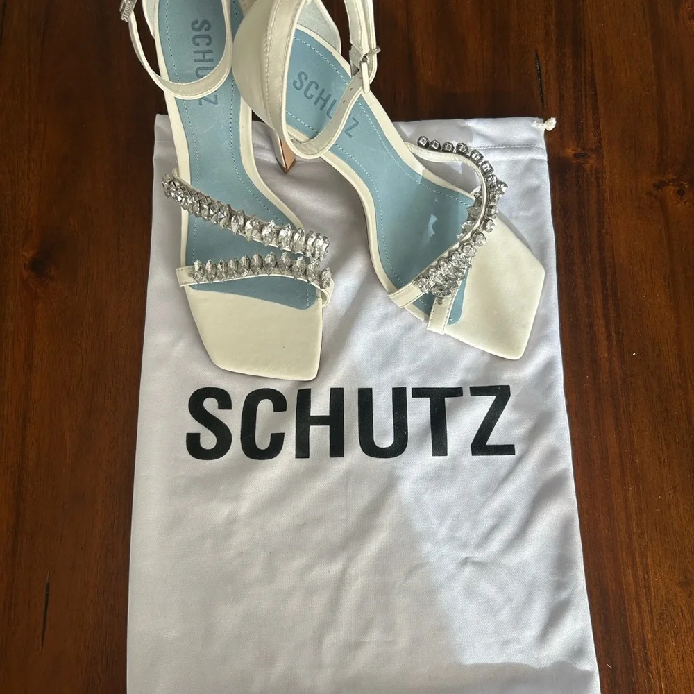 SCHUTZ White Rhinestone Embellished Heels - Picture 4 of 6